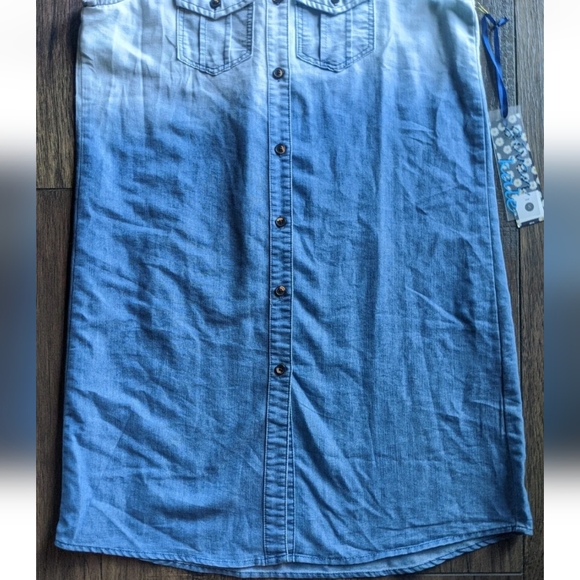 Given Kale Women's Blue Faded Collared Dress/Tunic Sleeveless Button Size Small. - Picture 6 of 12